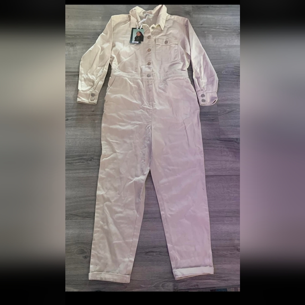 Elegant Cream Jean Jumpsuit